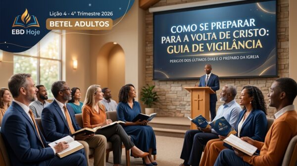 licao 4 betel adultos 4 trimestre 2026 subsidio EBD Hoje - Escola Dominical Como Se Preparar para a Volta de Cristo: Guia de Vigilância Lição 4, Betel Adultos: Como se preparar para a volta de Cristo: Guia de vigilância. Grupo reunido em aula bíblica